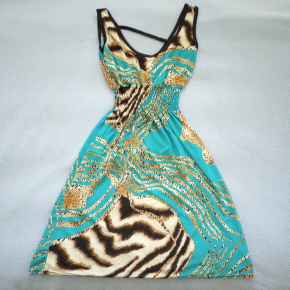 Sun Style NYC Sleeveless Mini Dress, Animal Print, Size L, Pre-Owned - Picture 2 of 6